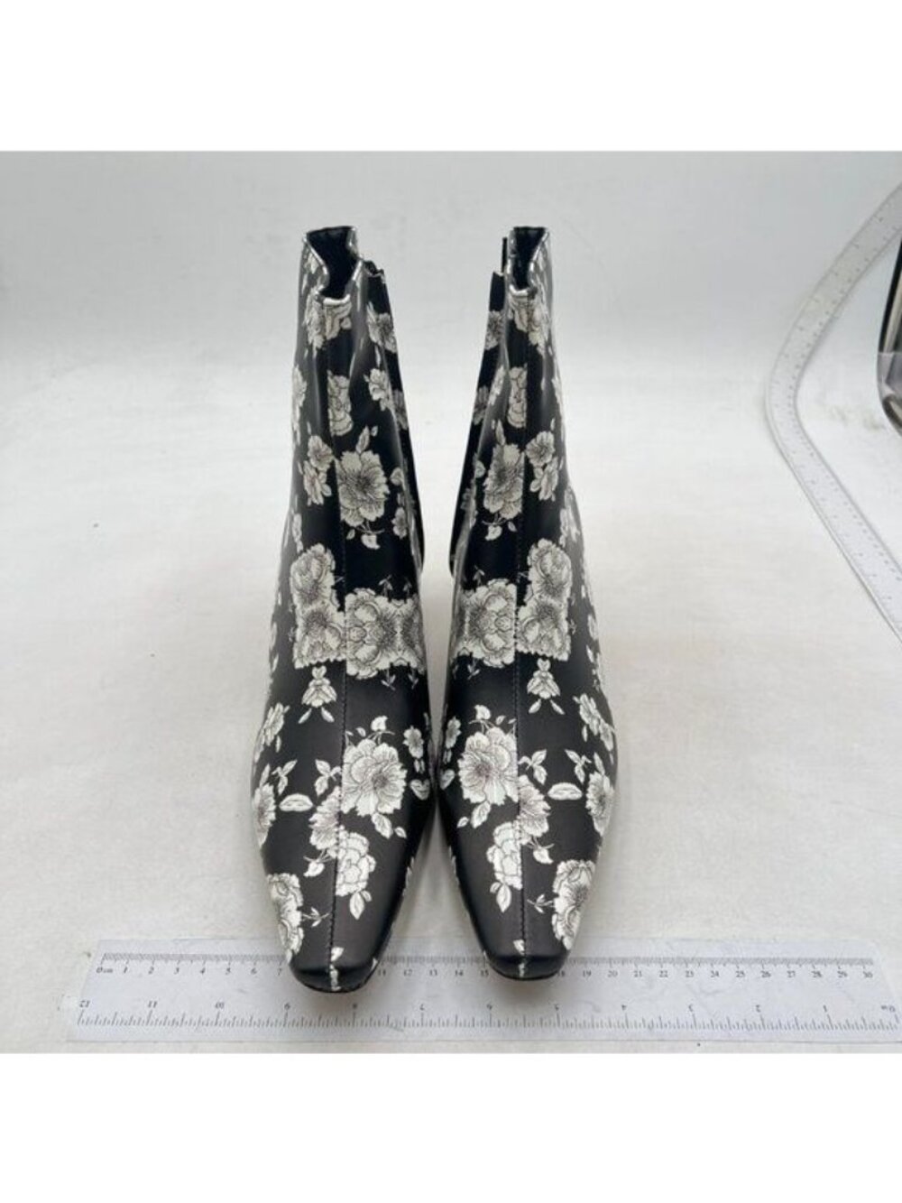 XYD Women Mid Low Chunky Crystal Gem Heel Ankle Boots Square Toe Boots Flowers - Picture 3 of 8